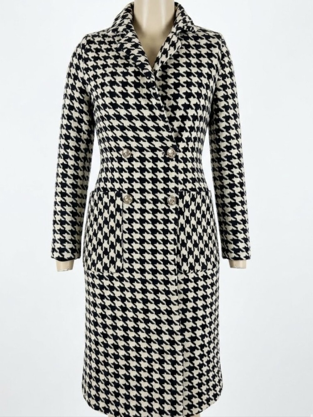 NWOT Ghisa Turkish Black & White Houndstooth Double Breasted Coat M Blogger Coat
